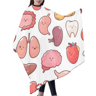 Personality  Cartoon Body Organ Characters Seamless Pattern, Vector Background. Funny Anatomy Pattern With Happy Human Organs And Bones, Heart And Brain With Kidney Or Liver, Gallbladder And Pancreas Background Hair Cutting Cape