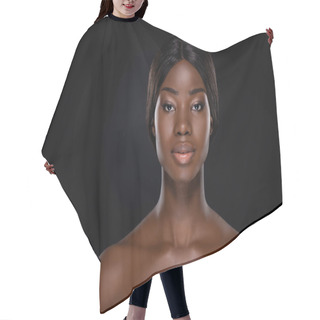 Personality  African American Naked Woman Looking At Camera Isolated On Black Hair Cutting Cape