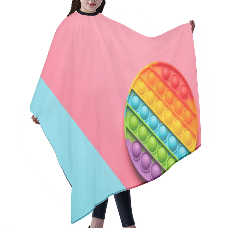 Personality  Rainbow Pop It Fidget Toy On Color Background, Top View. Space For Text Hair Cutting Cape