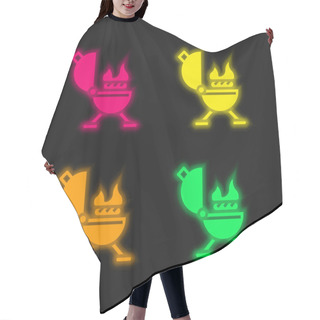 Personality  Barbeque Four Color Glowing Neon Vector Icon Hair Cutting Cape