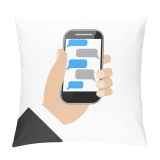 Personality  Hand Holing Black Smartphone  With Blank Speech Bubbles  Pillow Covers