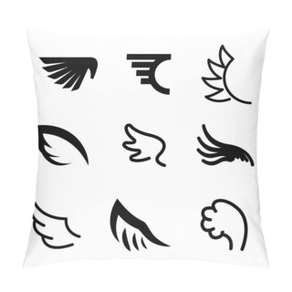 Personality  Set Black Line Flat Collection Wings Vector Icon Feather Design Style Decoration Sketch Cartoon Pillow Covers