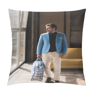 Personality  Handsome Young Man With Vintage Zippered Duffle Bag Pillow Covers