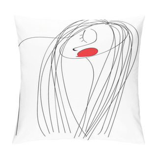 Personality  A Sleeping Girl With Long Hair, Vector Or Color Illustration. Pillow Covers