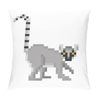 Personality  Ring-tailed Lemur, Pixel Art Character Isolated On White Background. Zoo Mascot. Exotic Wildlife Animal. African Safari Primate. Old School Retro Vintage 80s,90s 8 Bit Slot Machine/video Game Graphics Pillow Covers