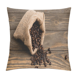 Personality  Sack Bag With Roasted Coffee Beans On Wooden Surface, Banner Pillow Covers
