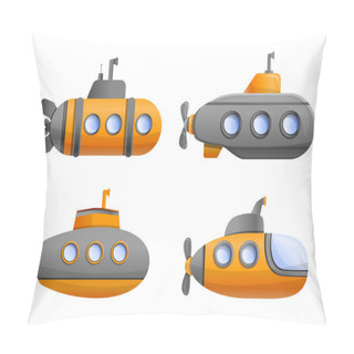 Personality  Submarine Icon Set, Cartoon Style Pillow Covers