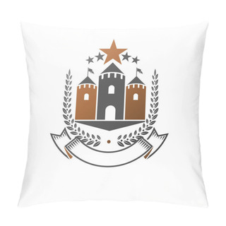 Personality  Ancient Castle Emblem. Heraldic Coat Of Arms Decorative Logo Isolated Vector Illustration. Antique Logotype In Old Style On White Background. Pillow Covers