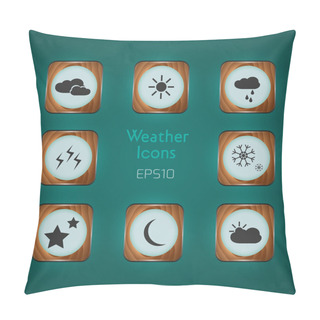 Personality  Vector Weather Icons On Green Background Pillow Covers