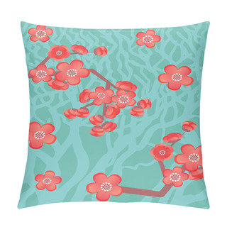 Personality  Sakura Blooming Blue And Red Vector Flat Illustration Pillow Covers