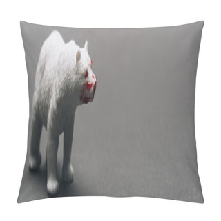 Personality  Panoramic Shot Of White Toy Bear With Blood On Grey Background, Killing Animals Concept Pillow Covers