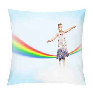 Personality  Girl Jumping On Clouds And A Rainbow Pillow Covers
