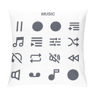 Personality  Set Of 16 Music Concept Vector Line Icons. 64x64 Thin Stroke Icons Such As Pause, Music Note, Shuffle, No Sound, Sound Recording, Play, Music Note, Tune, Add To Playlist Pillow Covers