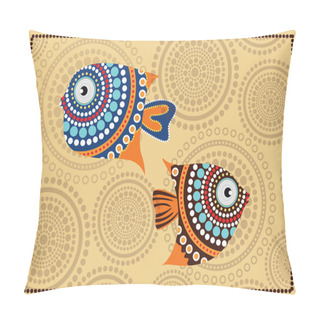 Personality      Aboriginal Fish Dot Painting - Vector Illustration.  Pillow Covers