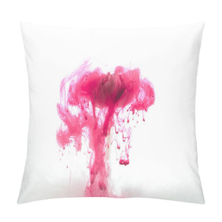 Personality  Close Up View Of Pink Flower And Paint Splashes And Swirls Isolated On White Pillow Covers