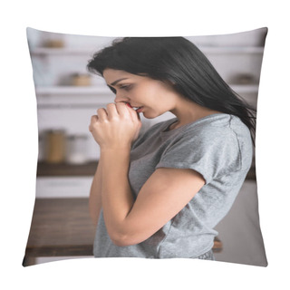 Personality  Side View Of Upset Woman With Clenched Hands, Domestic Violence Concept  Pillow Covers
