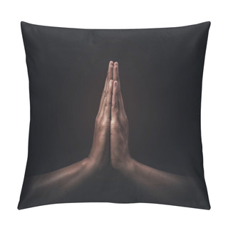 Personality  Praying Hands With Faith In Religion And Belief In God On Dark Background. Power Of Hope Or Love And Devotion. Namaste Or Namaskar Hands Gesture. Prayer Position. Pillow Covers