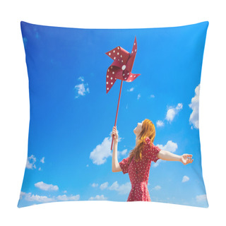 Personality  Redhead Girl With Toy Wind Turbine Pillow Covers