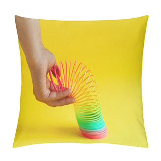 Personality  Hands Stretched Plastic  Rainbow Spiral On A Yellow Background Pillow Covers
