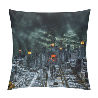 Personality  Cinematic Portrayal Of Destroyed City With Copy Space Pillow Covers
