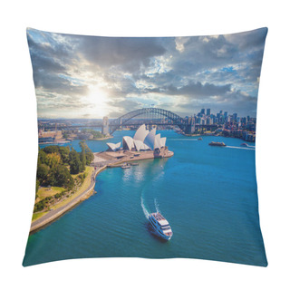 Personality  June 20, 2020. Sydney, Australia. Beautiful Aerial View Of The Sydney City From Above With Harbour Bridge, Opera House And The Harbour. Pillow Covers