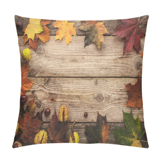 Personality  Frame Of Chestnuts And Autumnal Maple Leaves With Film Filter Effect Horizontal Pillow Covers