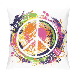 Personality  Hippie Peace Symbol. Peace And Love. Colorful Hand Drawn Grunge Style Art. Design Concept For Banner, Card, Scrap Booking, T-shirt, Bag, Print, Poster. Vintage Vector Illustration Pillow Covers