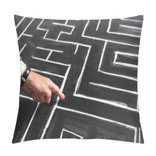Personality  Cropped View Of Businessman Pointing With Finger At Labyrinth Pillow Covers