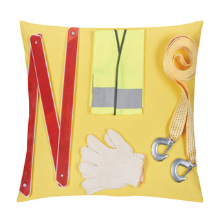 Personality  Flat Lay With Arrangement Of Automotive Accessories Isolated On Yellow Pillow Covers