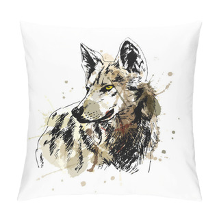 Personality  Colored Hand Sketch Wolfs Head Pillow Covers