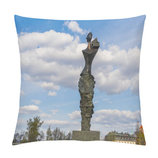 Personality  WROCLAW, POLAND - APRIL 18, 2022: Bronze Monument To Victims Of Flood On Urban Street Pillow Covers