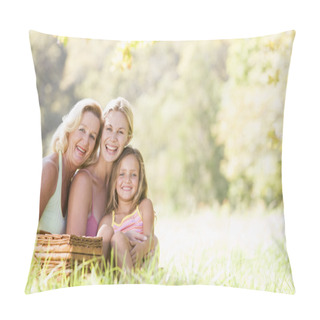Personality  Grandmother With Adult Daughter And Grandchild On Picnic Pillow Covers