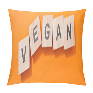 Personality  Panoramic Shot Of Wooden Cubes With Letters On Orange Surface Pillow Covers