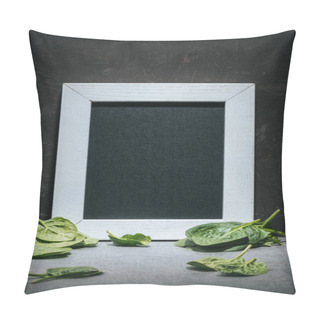 Personality  Blank Board In White Frame With Fresh Picked Spinach Leaves  Pillow Covers