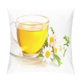 Personality  Herbal Tea With Fresh Chamomile Flowers Isolated On White Background Pillow Covers