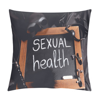 Personality  Rabbit Mask Near Chalkboard With Sexual Health Lettering And Sex Toys On Black Silk  Pillow Covers
