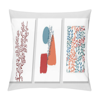 Personality  Set With Collage Modern Poster With Abstract Shapes And Illustration Of Plant Pillow Covers