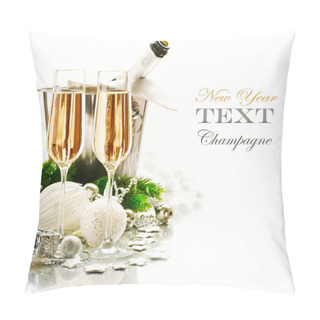Personality  New Year Celebration. Two Champagne Glasses Pillow Covers