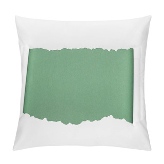 Personality  Ragged Textured White Paper With Curl Edges On Green Background  Pillow Covers
