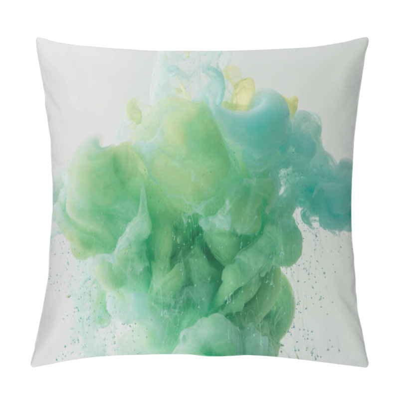 Personality  Light Background With Mixing Turquoise And Green Paint In Water, Isolated On Grey Pillow Covers