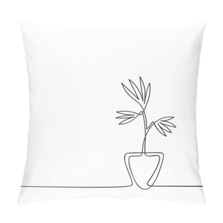 Personality  One Line Drawing House Plant In Pot, Black And White Minimalist Continuous Line Vector Illustration Pillow Covers