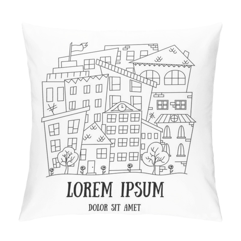 Personality  Abstract doodle city background with houses. pillow covers