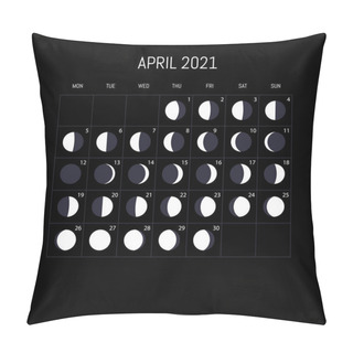 Personality  Moon Phases Calendar For 2021 Year. April. Night Background Design. Vector Illustration Pillow Covers
