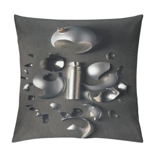 Personality  Top View Of Perfume And Broken Silver Christmas Bauble On Grey Pillow Covers