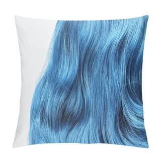 Personality  Close Up View Of Blue Colored Hair Isolated On White Pillow Covers