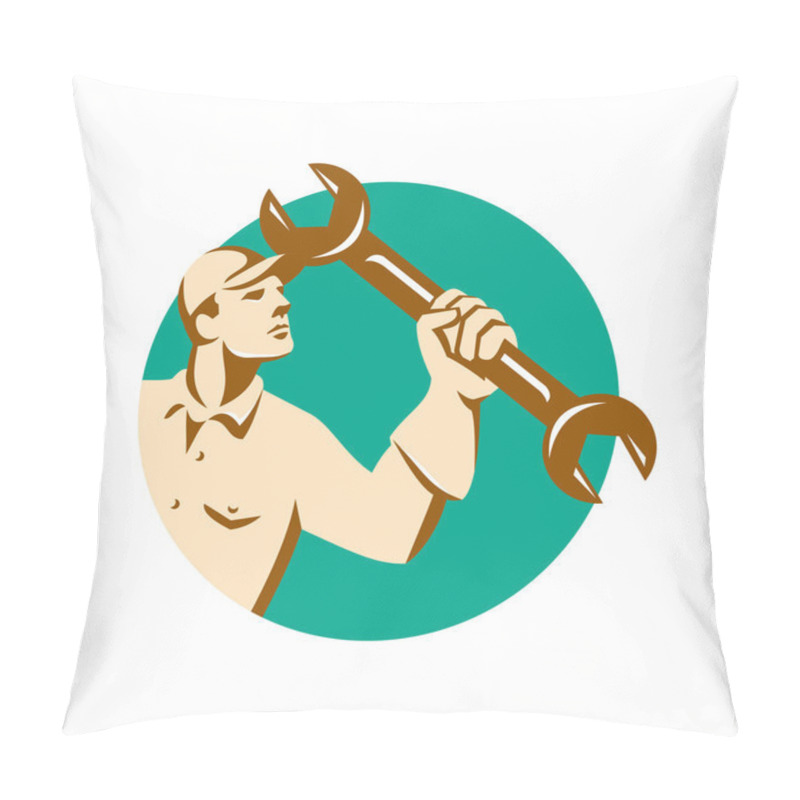 Personality  Mechanic Wielding Spanner Wrench Circle Retro pillow covers