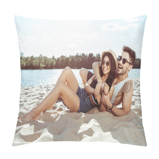 Personality  Couple Resting On Beach Pillow Covers