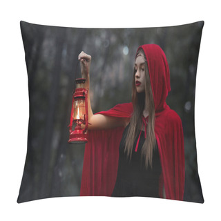 Personality  Mystic Girl Walking In Dark Forest With Kerosene Lamp Pillow Covers