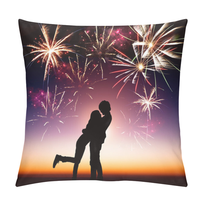 Personality  Happy young couple with fireworks background pillow covers