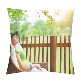 Personality  Cute Girl Resting On Veranda Pillow Covers